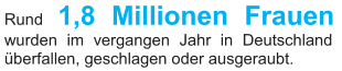 Rund  1,8 Millionen Frauen   wurden im vergangen Jahr in Deutschland  überfallen, geschlagen oder ausgeraubt.